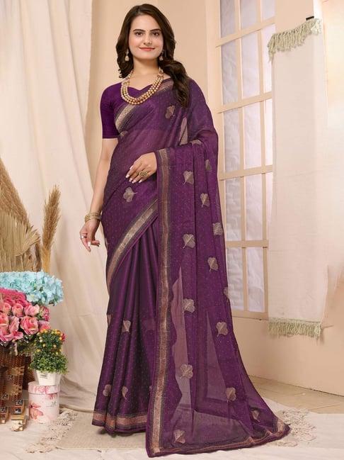 fabmora purple embellished saree with unstitched blouse