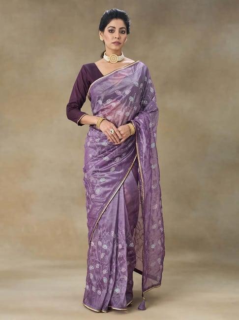 fabmora purple embroidered saree with blouse