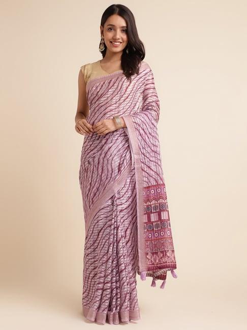 fabmora purple printed saree with unstitched blouse