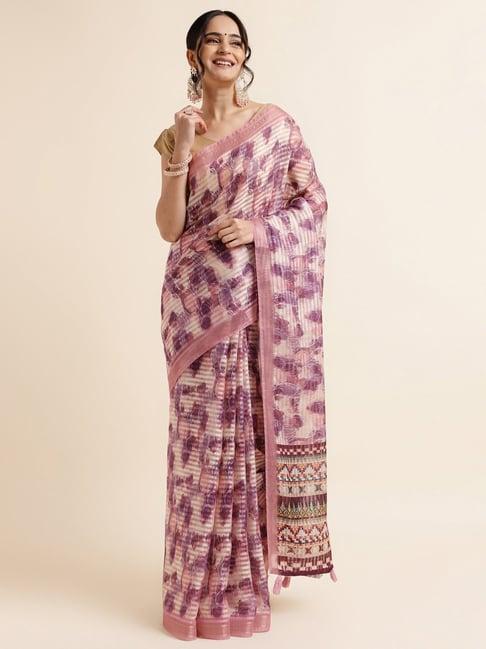 fabmora purple printed saree with unstitched blouse