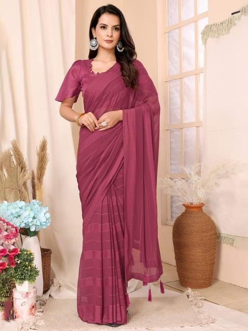 fabmora purple striped saree with unstitched blouse