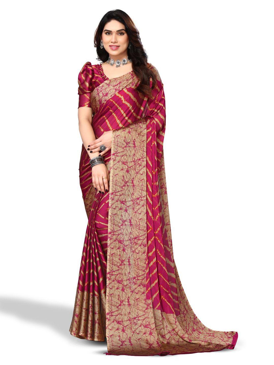 fabmora red & beige poly chiffon saree