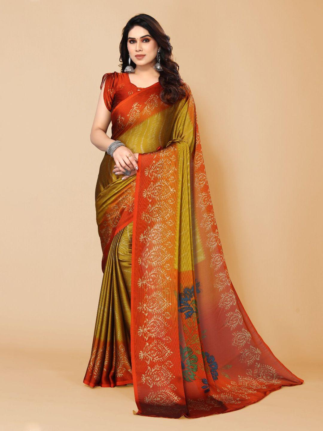 fabmora rust & green poly chiffon saree