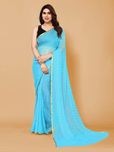 fabmora sky blue chiffon embellished saree with unstitched blouse