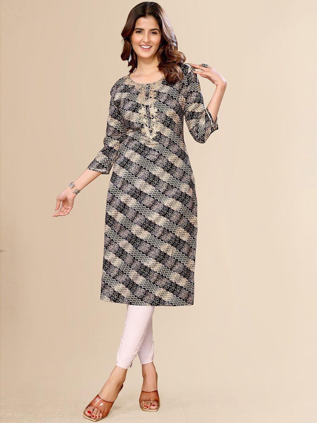 fabmora women bandhani & chevron print zari indie prints straight kurta