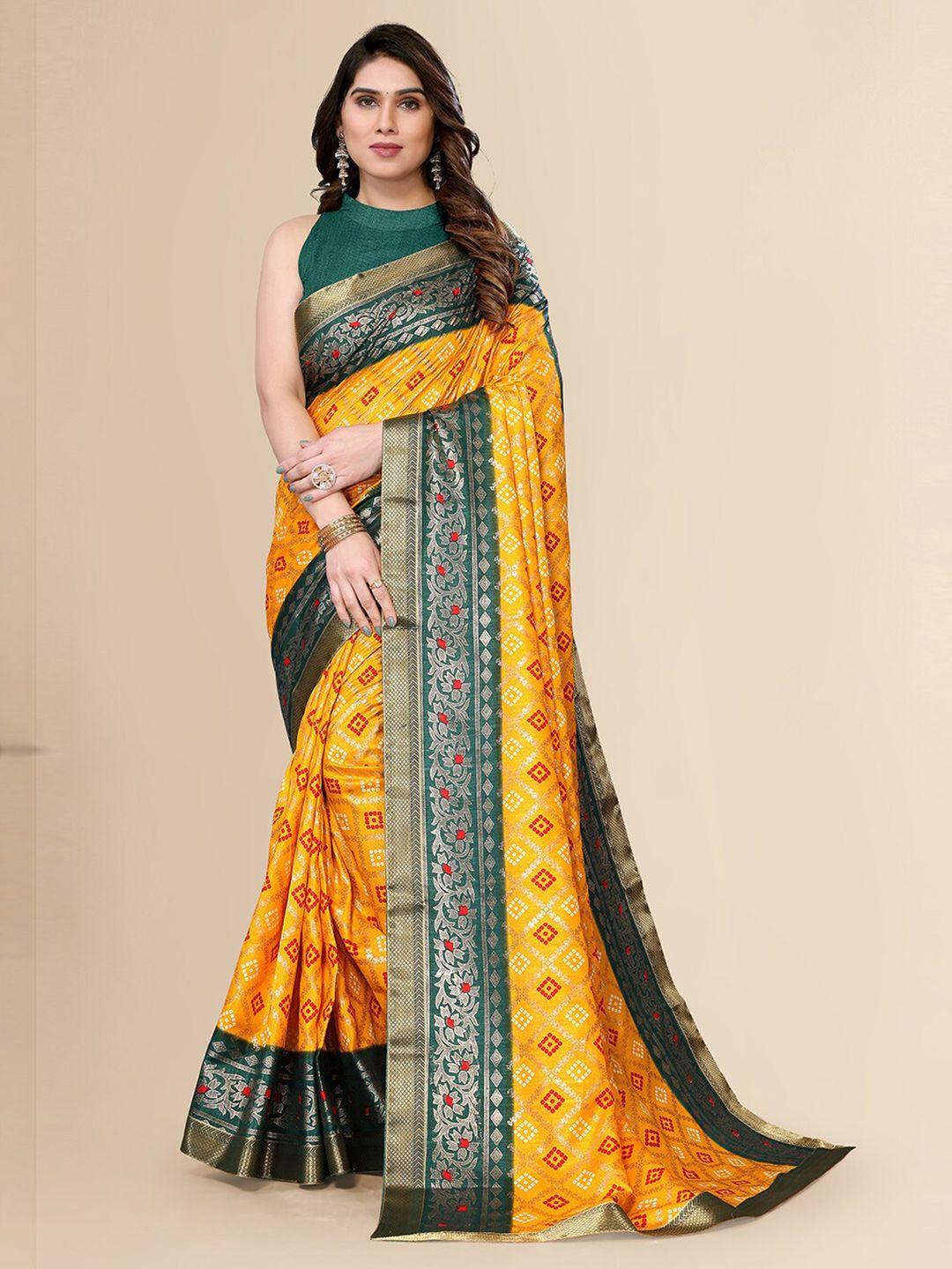 fabmora yellow & red bandhani zari saree