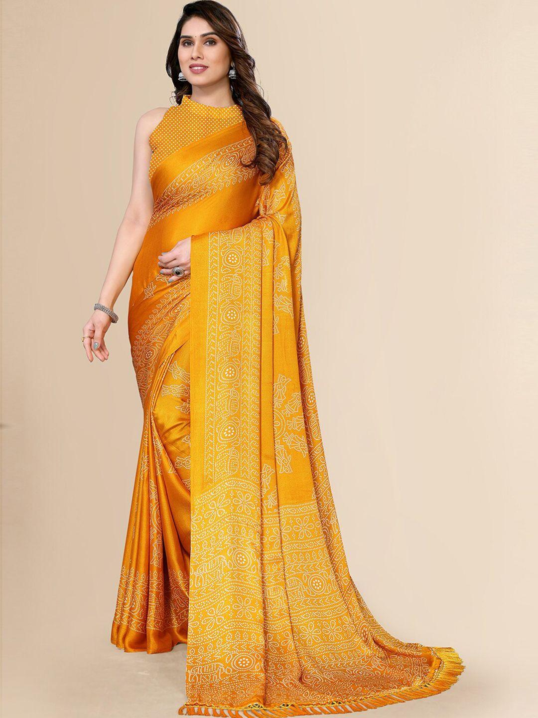 fabmora yellow & white ethnic motifs pure chiffon saree