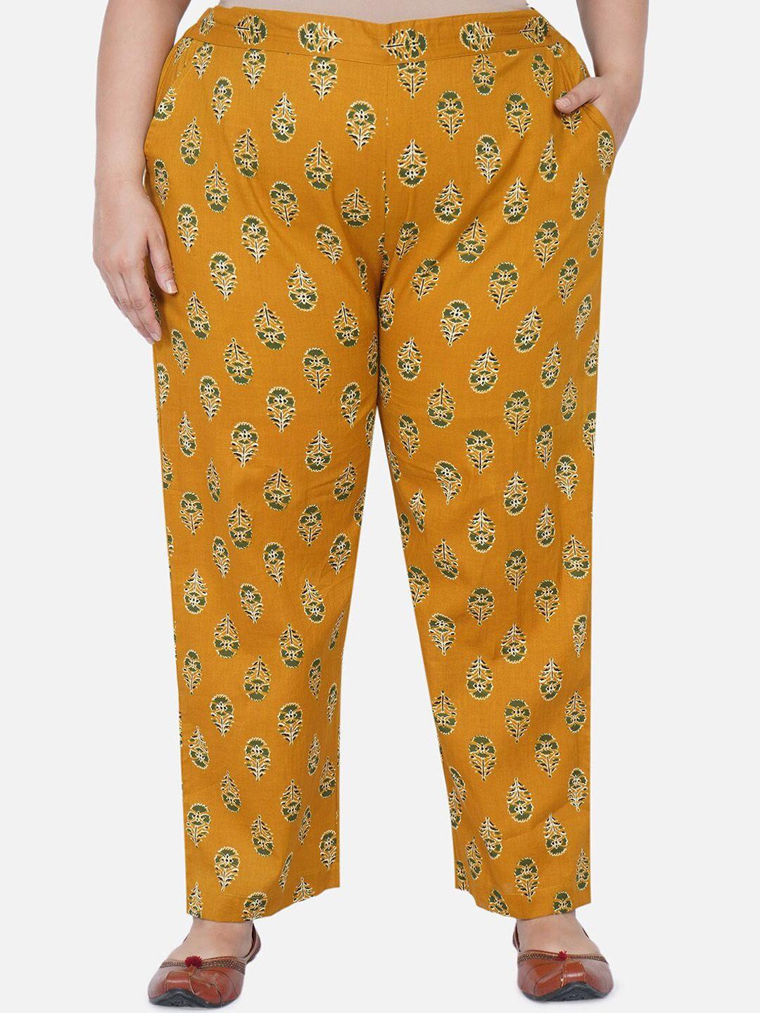 fabnest curve plus size women yellow printed relaxed cotton ethnic trousers