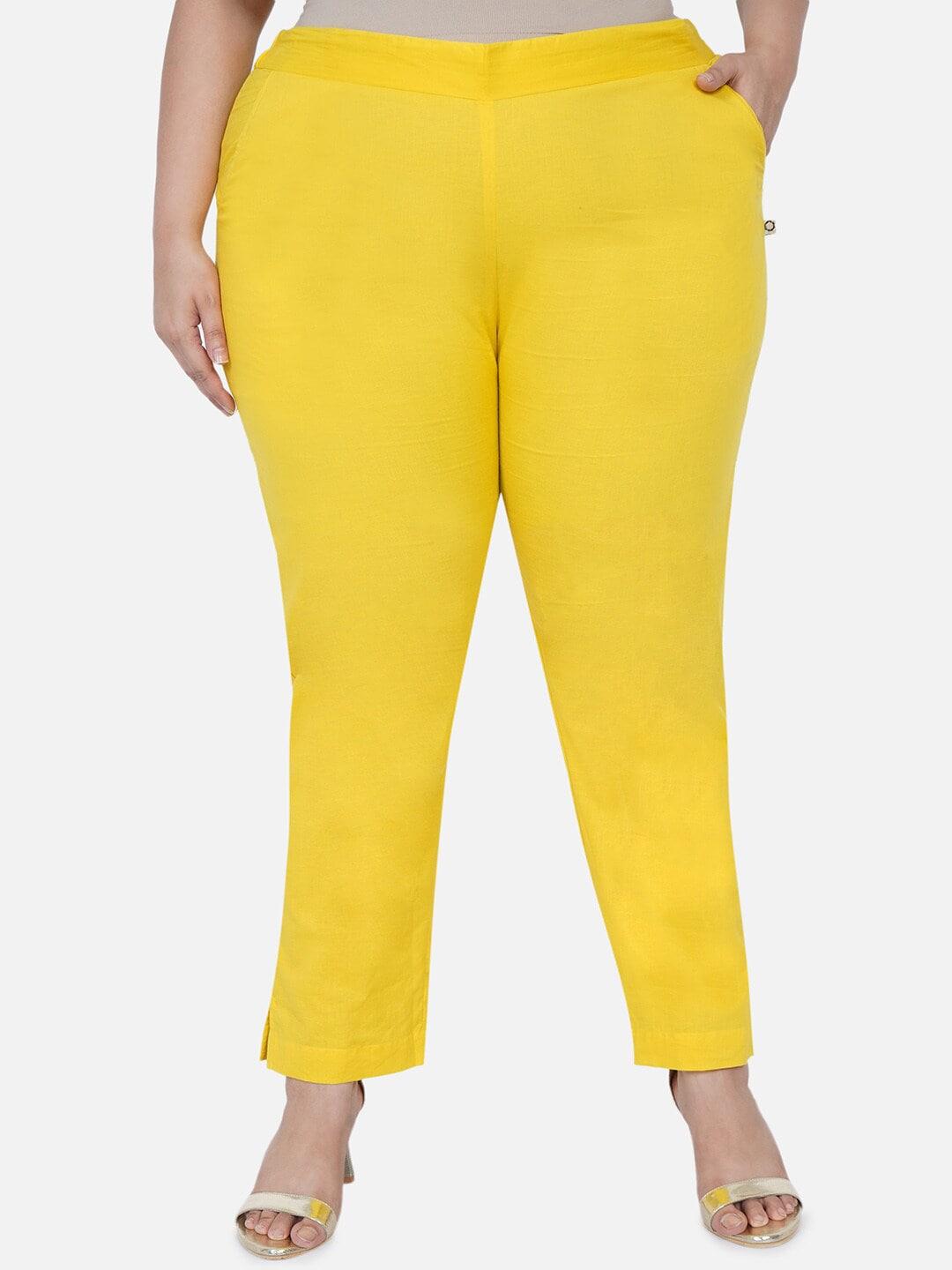 fabnest curve plus size women yellow relaxed cotton ethnic trousers