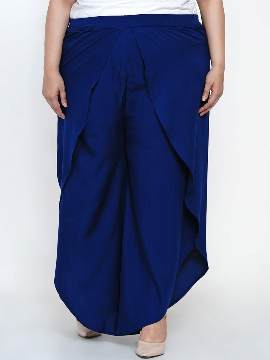 fabnest curve women blue solid regular layered trousers
