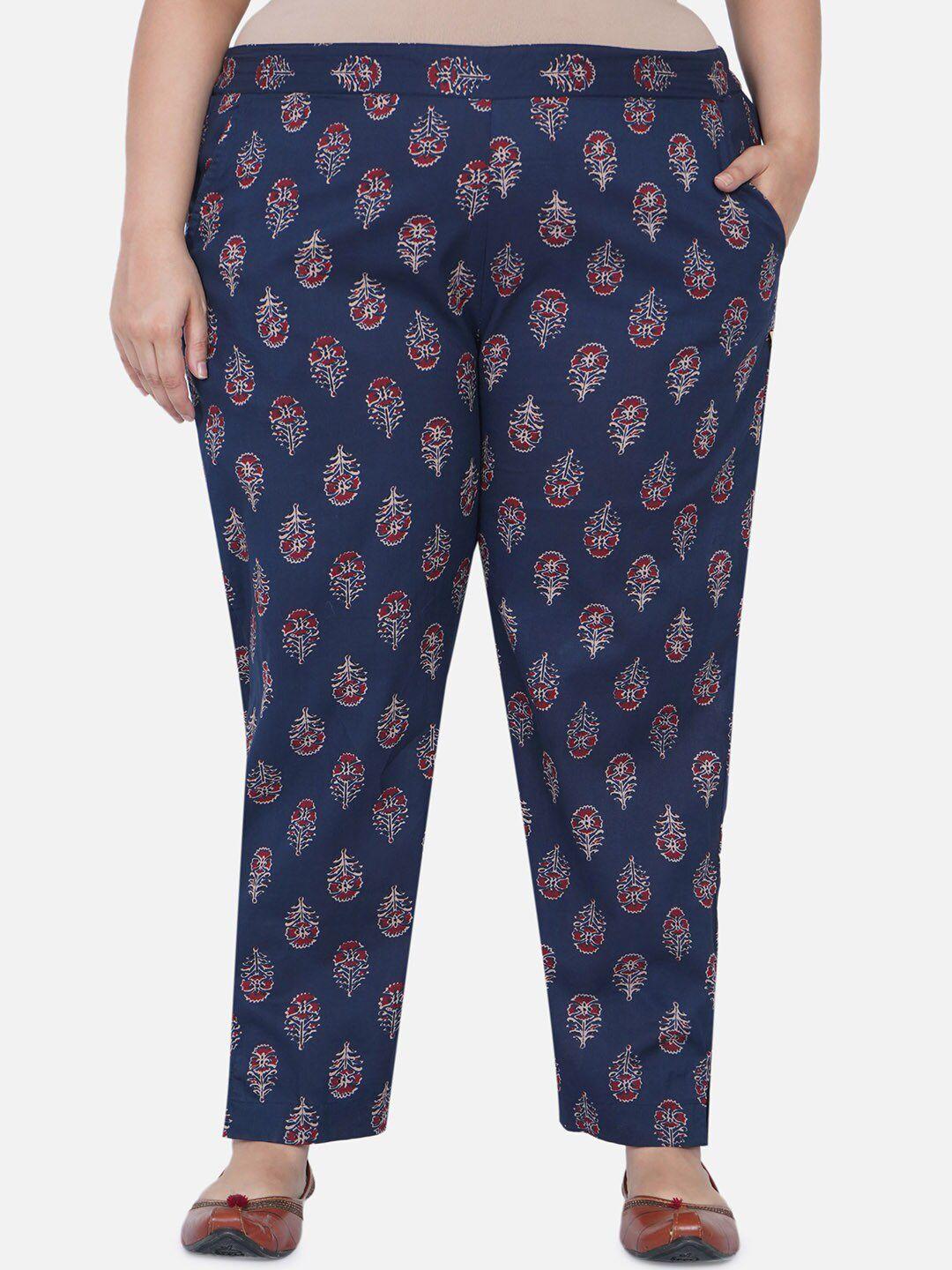 fabnest curve women navy blue ethnic motifs printed relaxed trousers