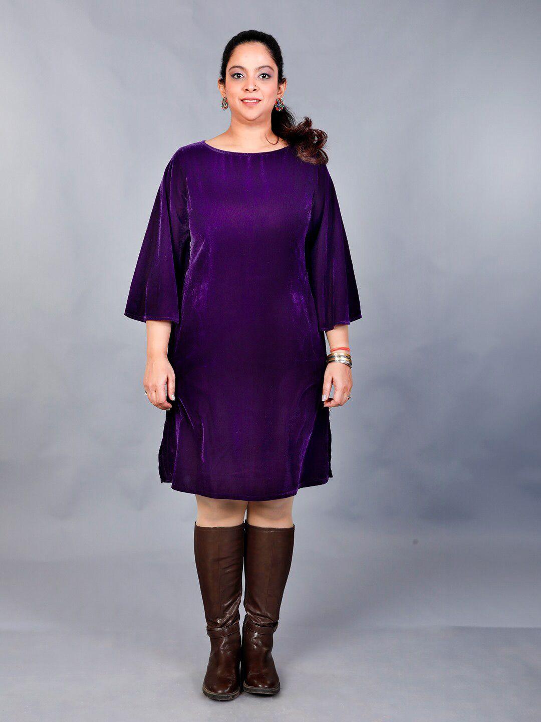 fabnest purple flared sleeve velvet dress