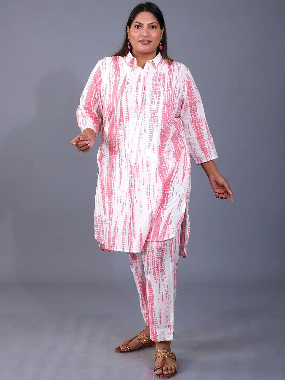 fabnest curve abstract printed shirt collar pure cotton kurta with trousers