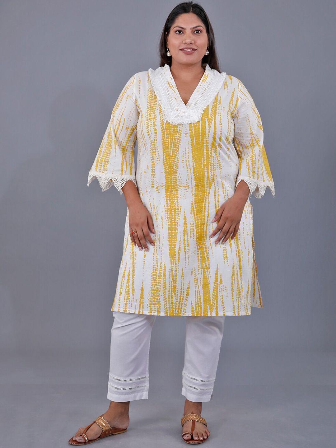 fabnest curve abstract printed v-neck pure cotton kurta with trousers