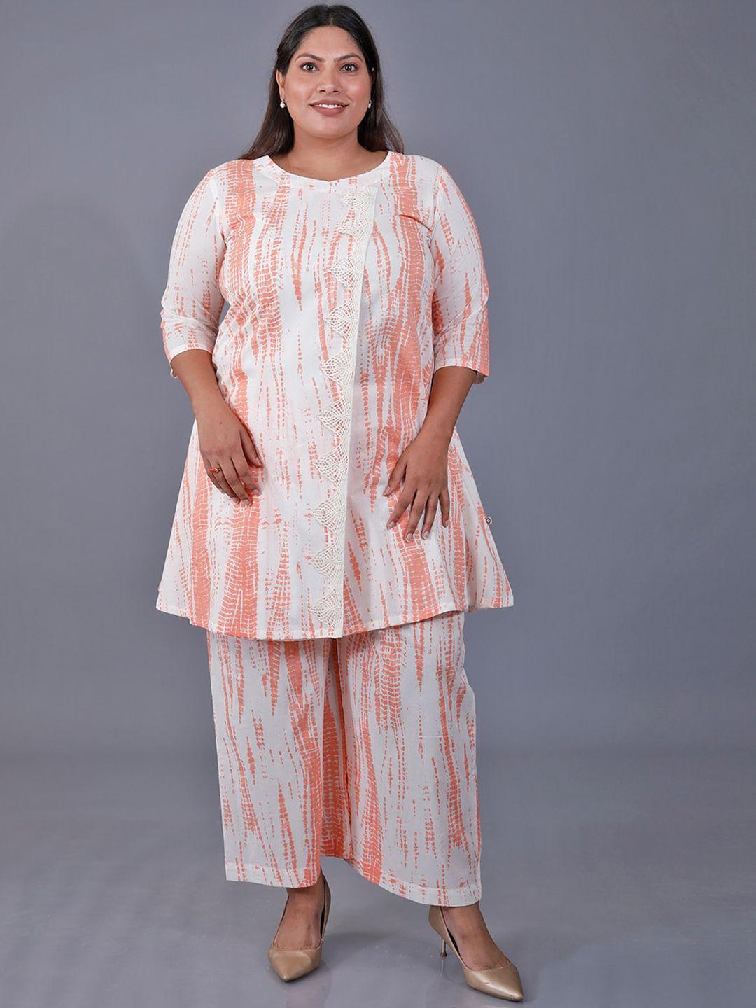 fabnest curve plus size abstract printed pure cotton a-line kurta with palazzos