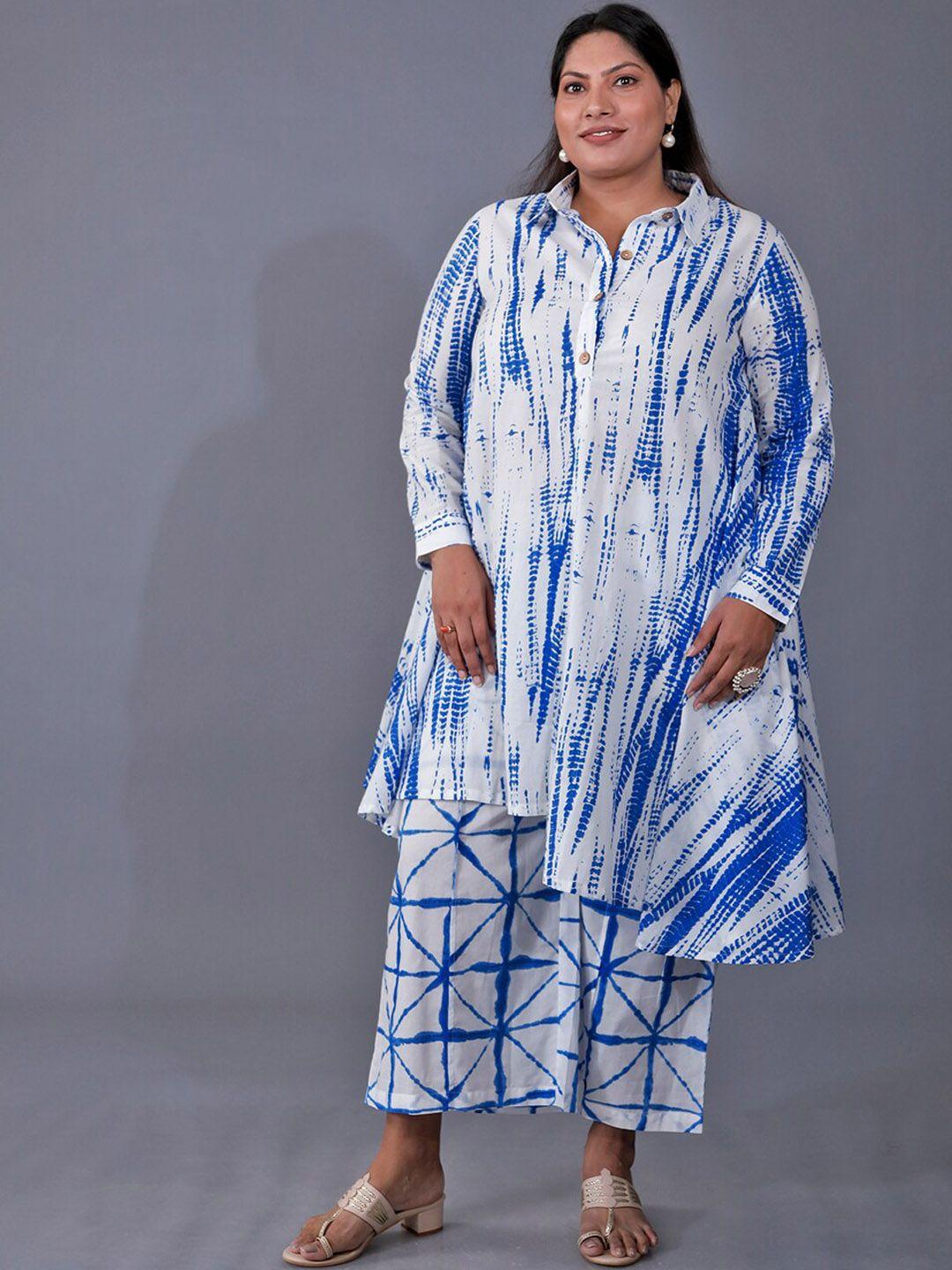 fabnest curve plus size abstract printed pure cotton a-line kurta with palazzos