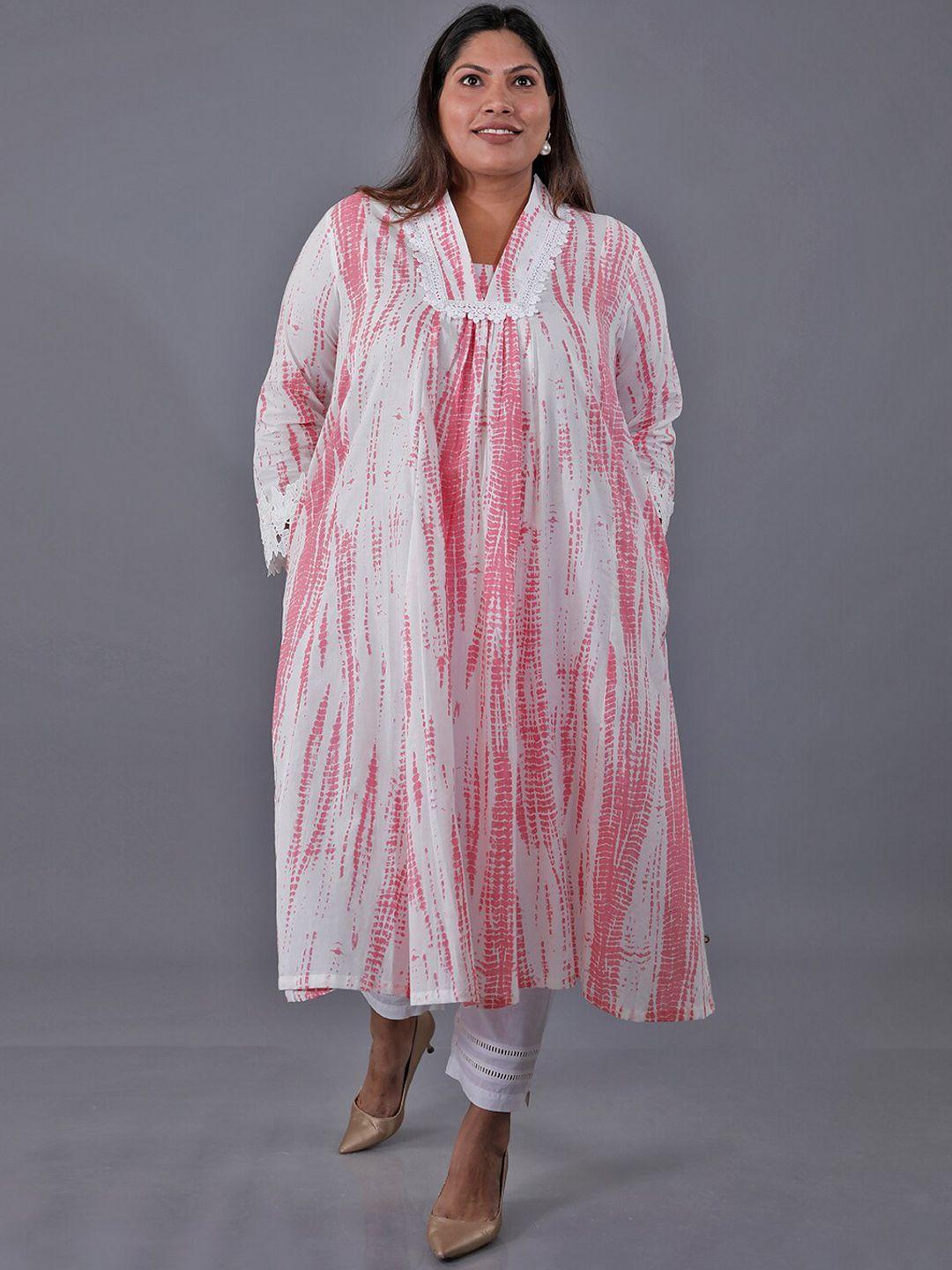 fabnest curve plus size abstract printed pure cotton a-line kurta with trousers