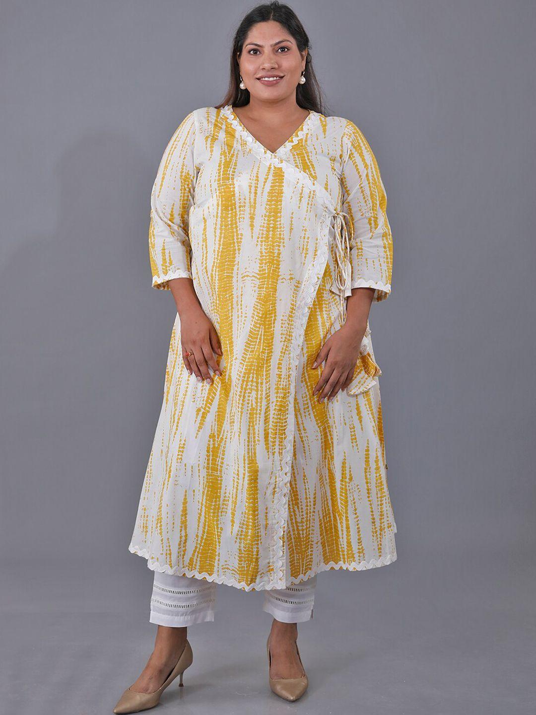 fabnest curve plus size abstract printed pure cotton angrakha a-line kurta with trousers