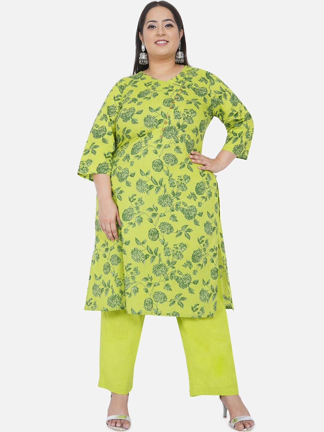 fabnest curve women green floral printed kurta