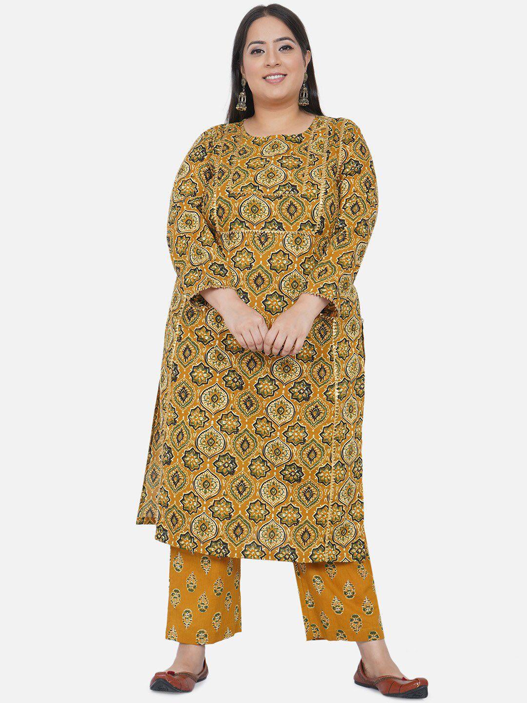 fabnest curve women multicoloured floral printed pure cotton kurti with palazzos