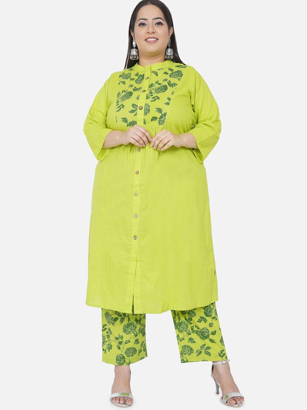 fabnest curve women multicoloured pleated pure cotton kurta with trousers