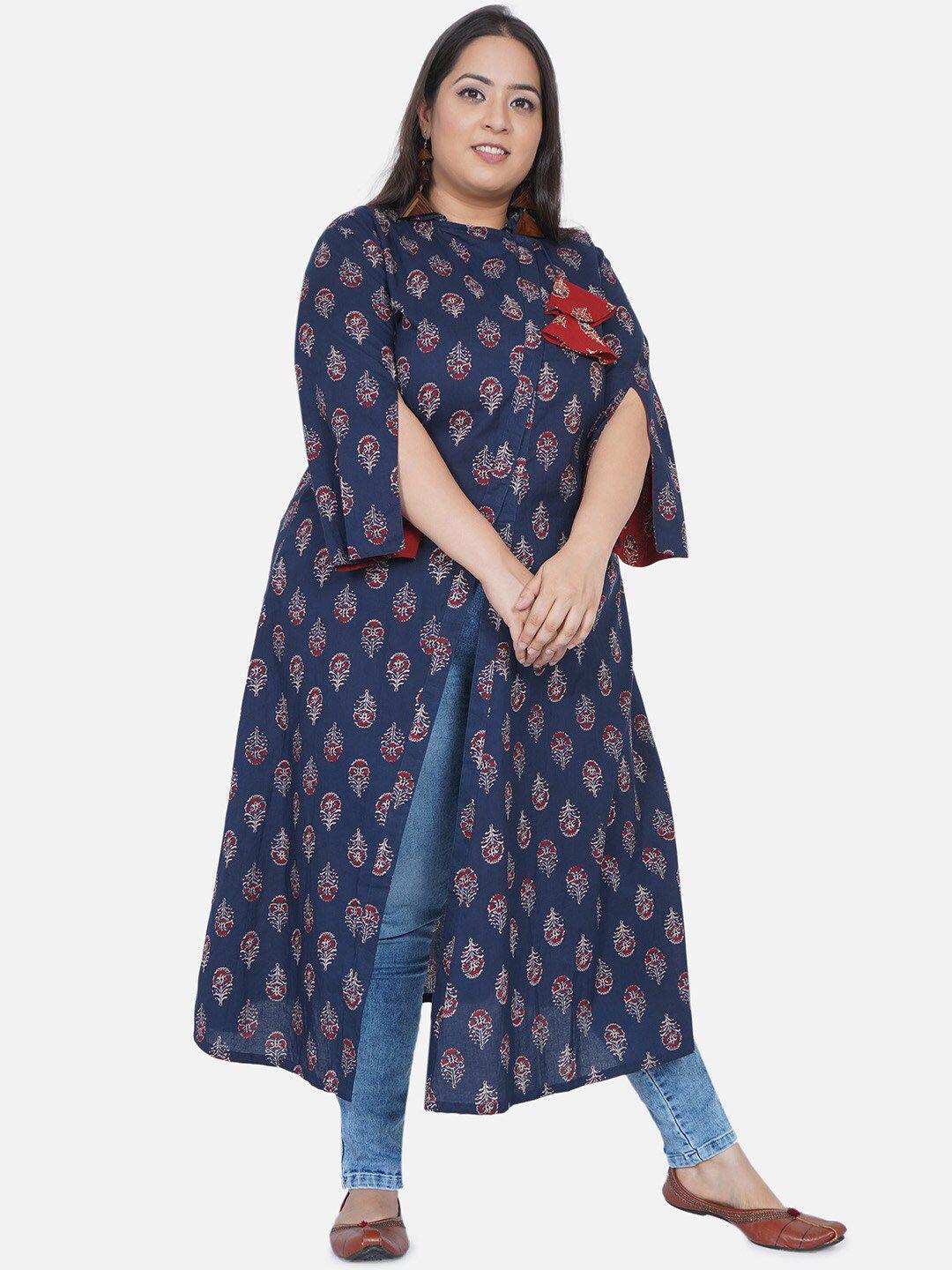 fabnest curve women navy blue ethnic motifs printed flared sleeves anarkali kurta