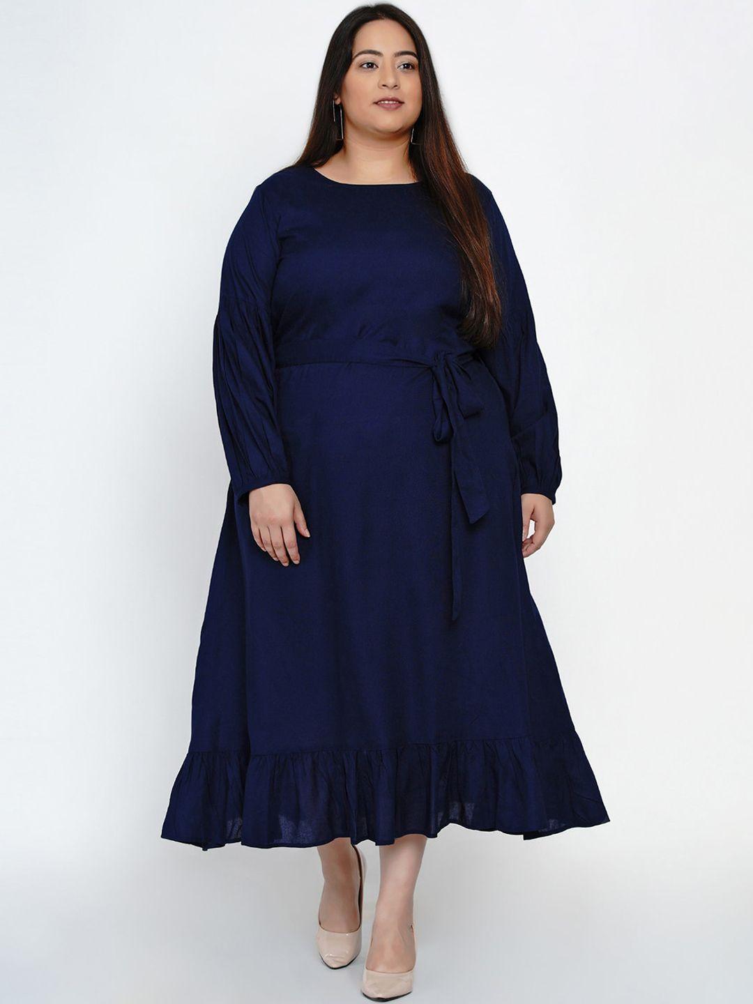 fabnest curve women navy blue solid fit and flare dress