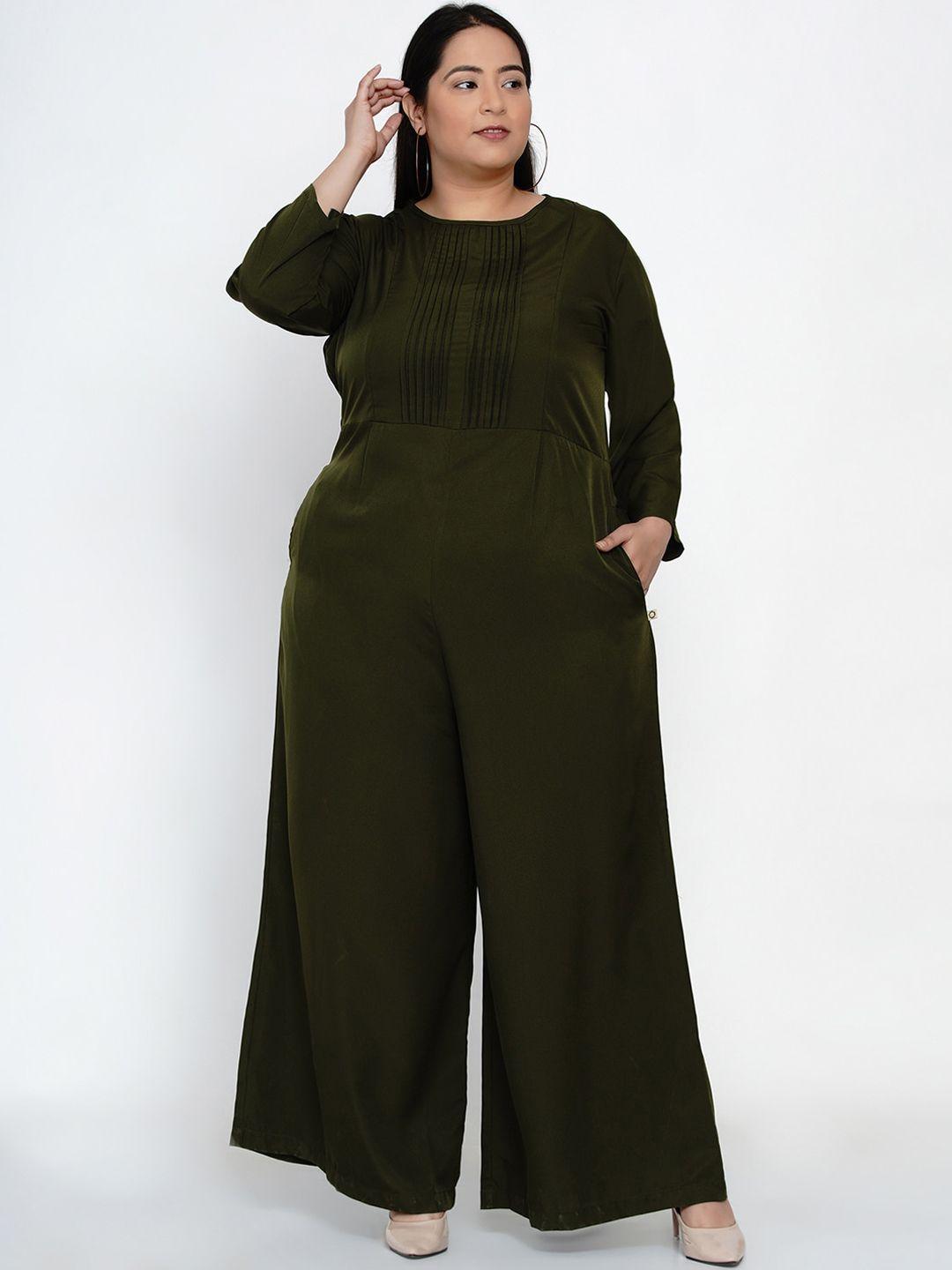 fabnest curve women plus size olive green solid basic jumpsuit