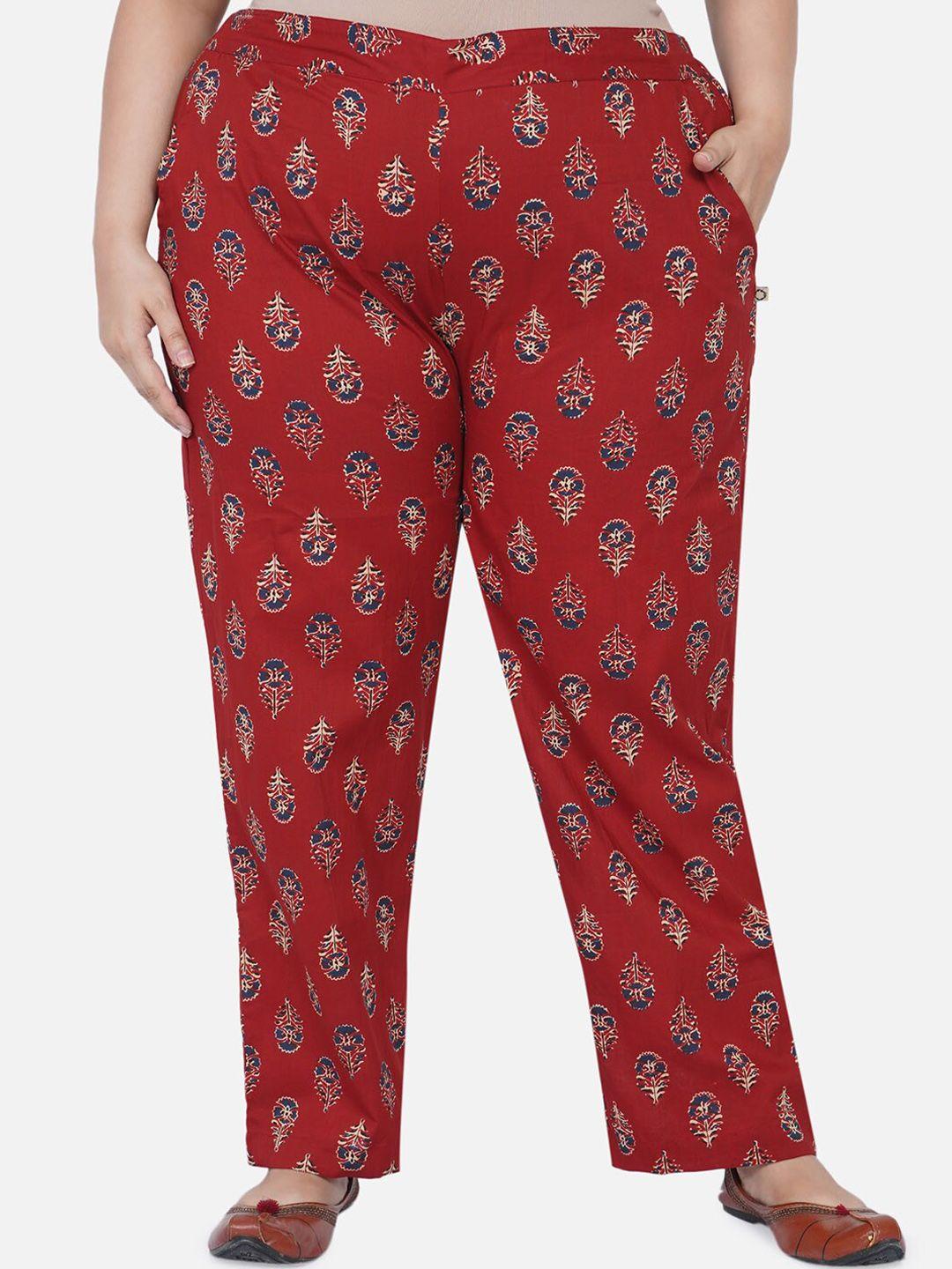 fabnest curve women red ethnic motifs printed relaxed trousers