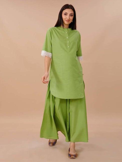 fabnest green cotton shirt kurta and sharara