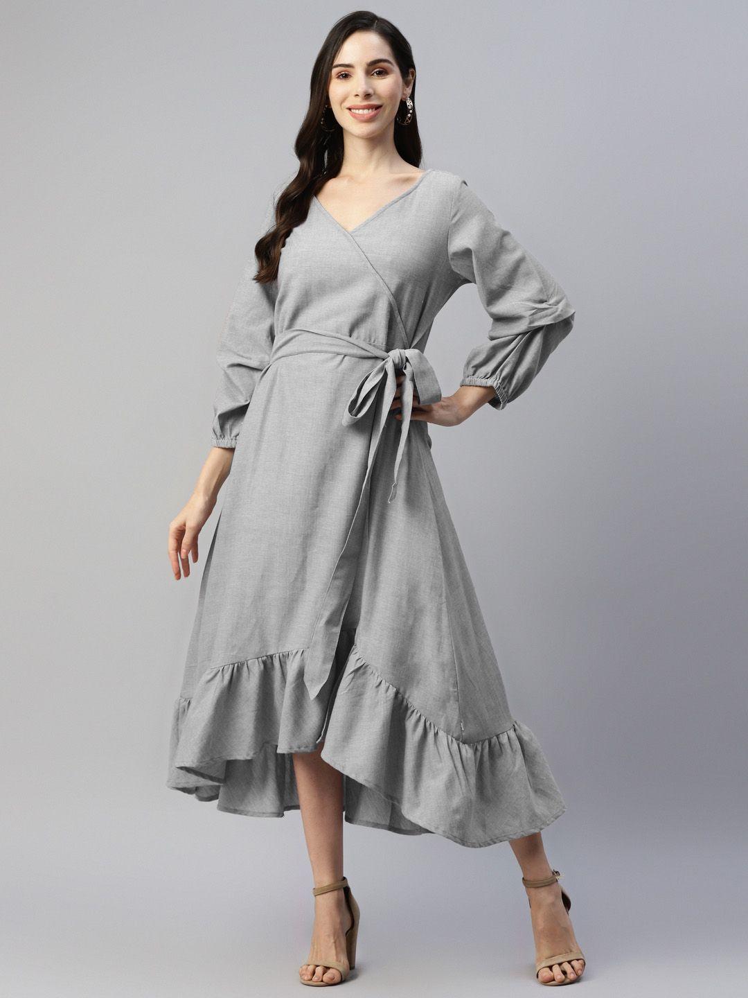 fabnest grey midi flounce hem dress