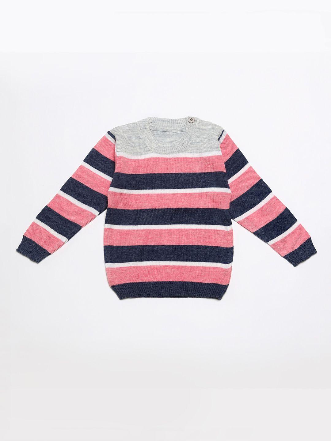 fabnest kids pink & navy blue striped sustainable pullover sweater