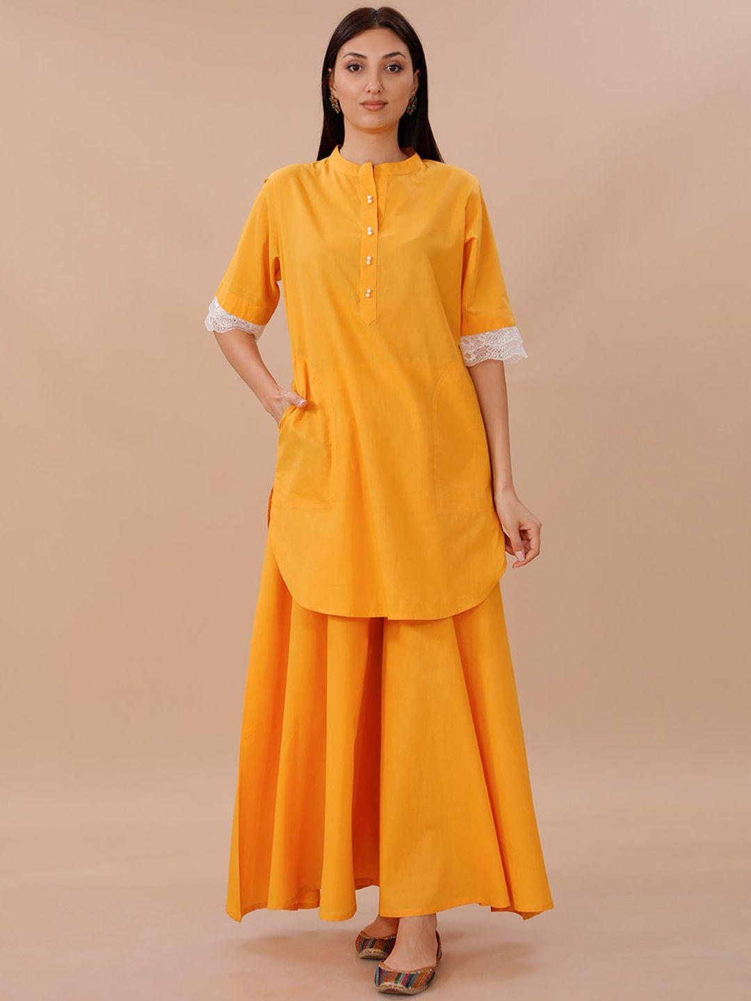 fabnest mandarin collar pure cotton kurta with palazzos