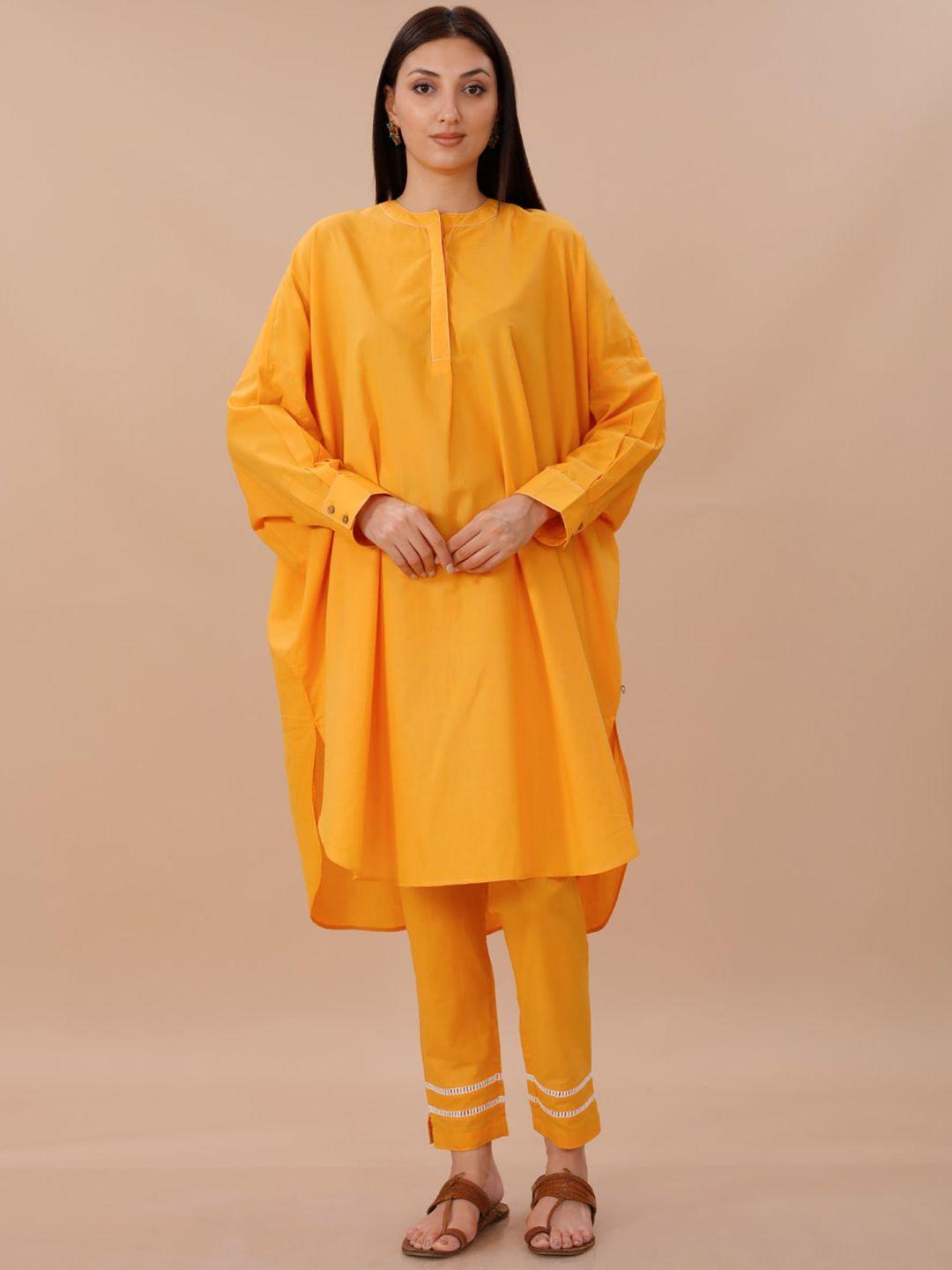 fabnest mandarin collar pure cotton kurta with trousers