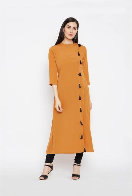 fabnest mustard regular fit straight kurta