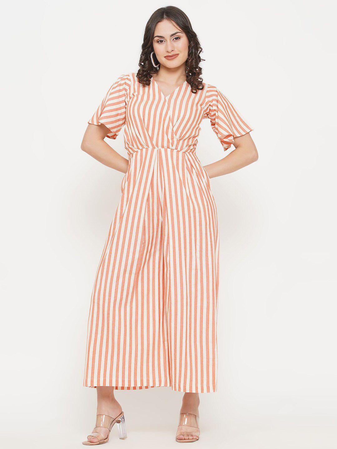 fabnest orange & white striped basic jumpsuit