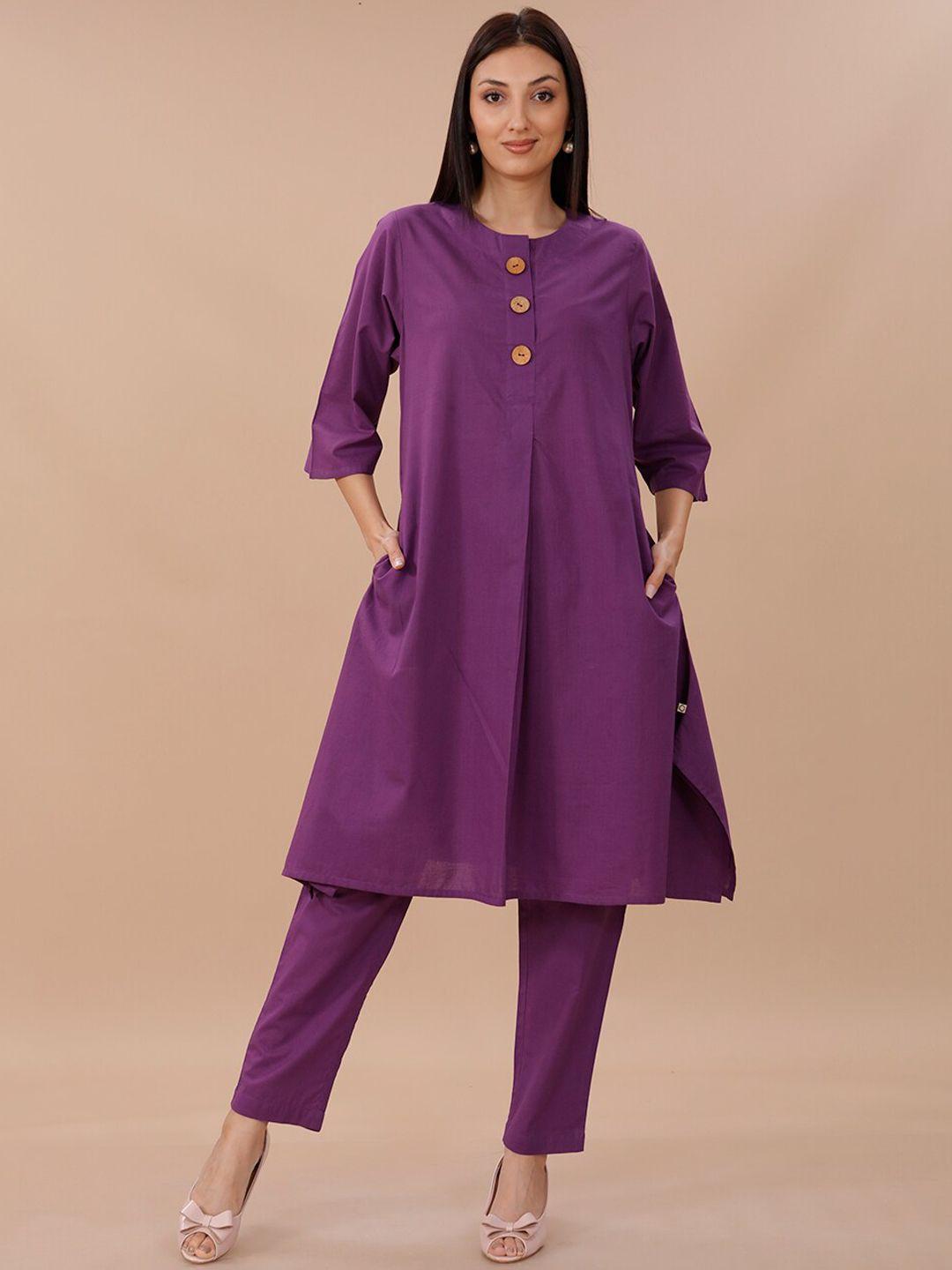 fabnest pleated a-line pure cotton kurta with pyjamas