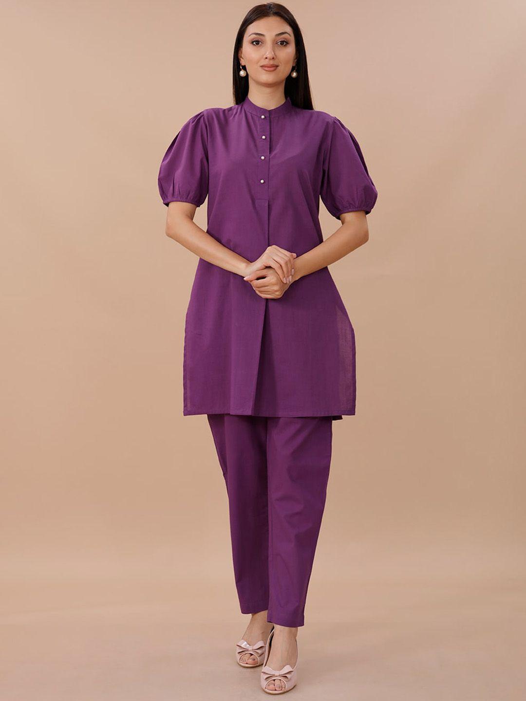 fabnest puff sleeves pure cotton kurta with trousers