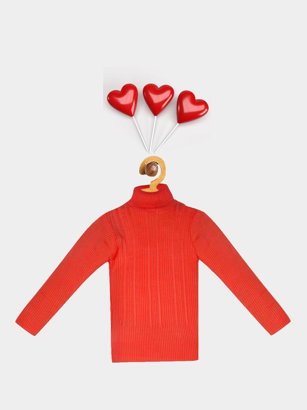 fabnest unisex kids red self design turtle neck cable knit pullover