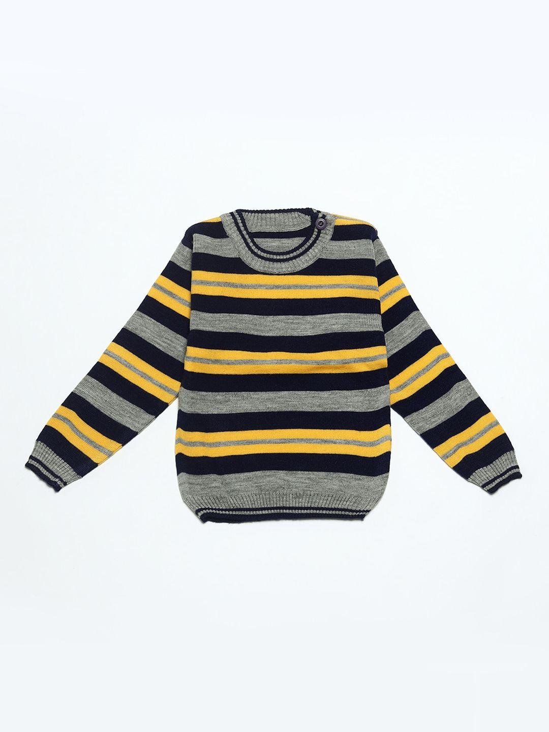 fabnest unisex kids yellow & grey striped acrylic pullover sweater