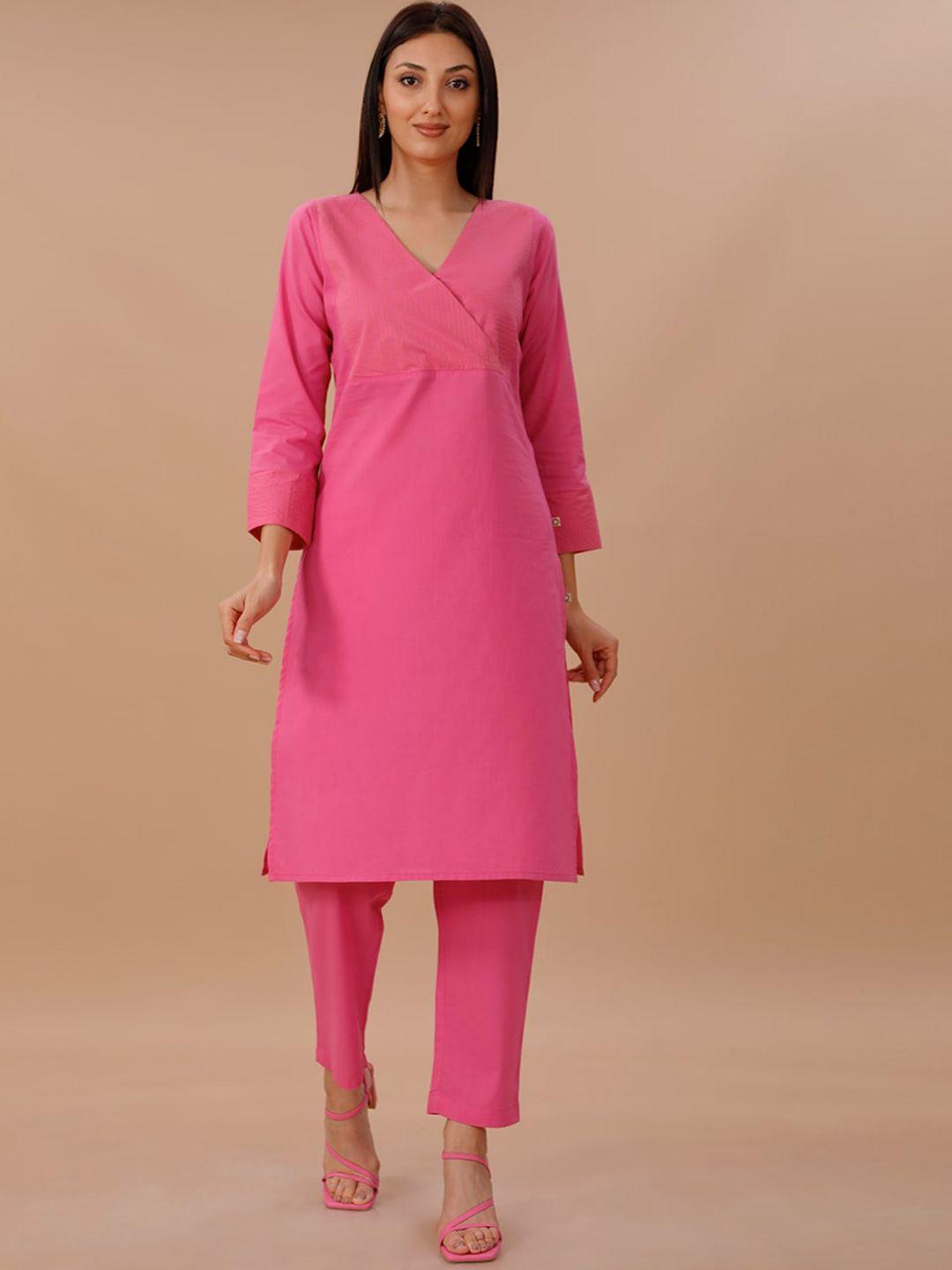 fabnest v-neck pure cotton kurta with trousers