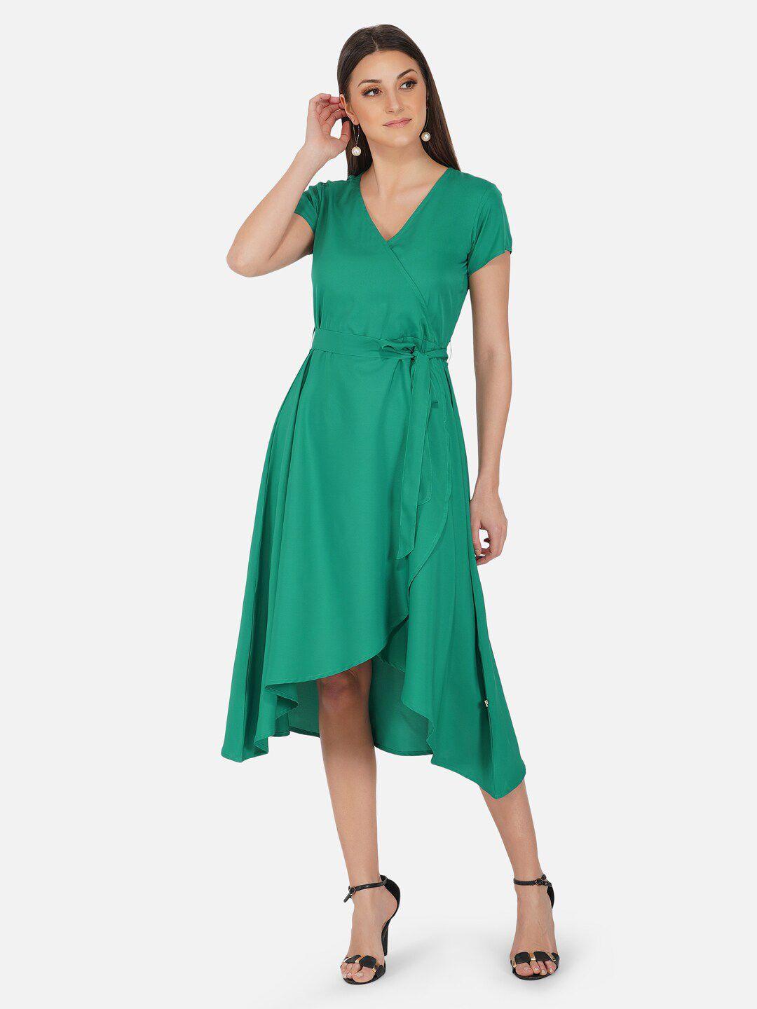 fabnest woman green crepe midi dress