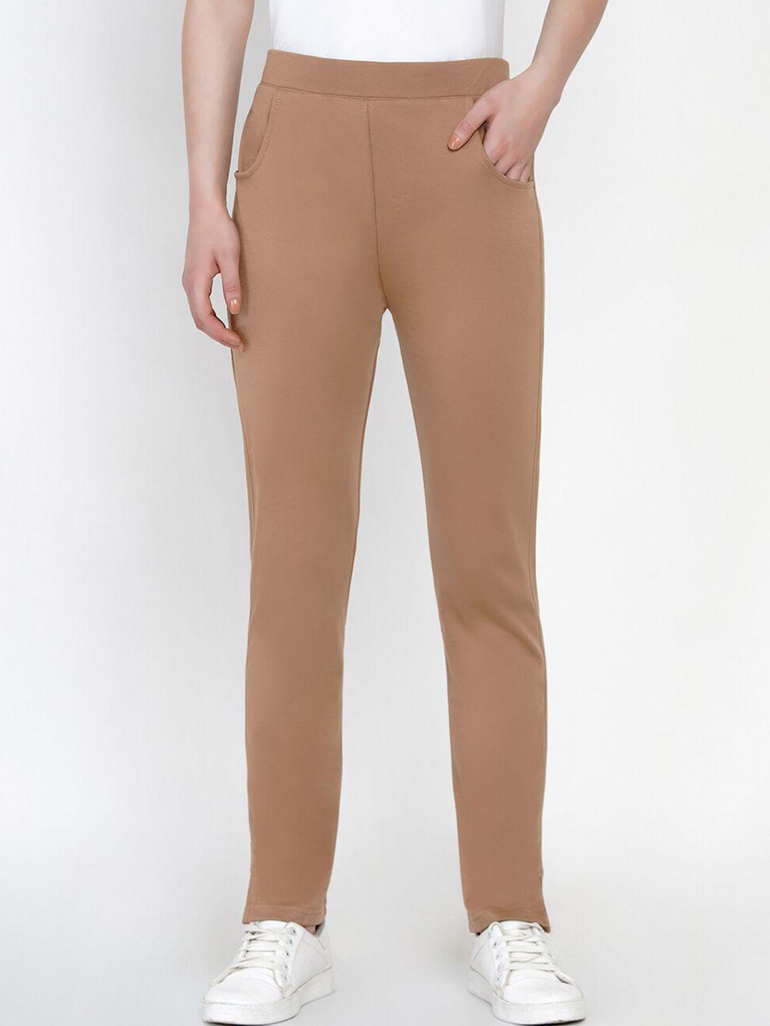 fabnest women beige solid straight-fit track pants