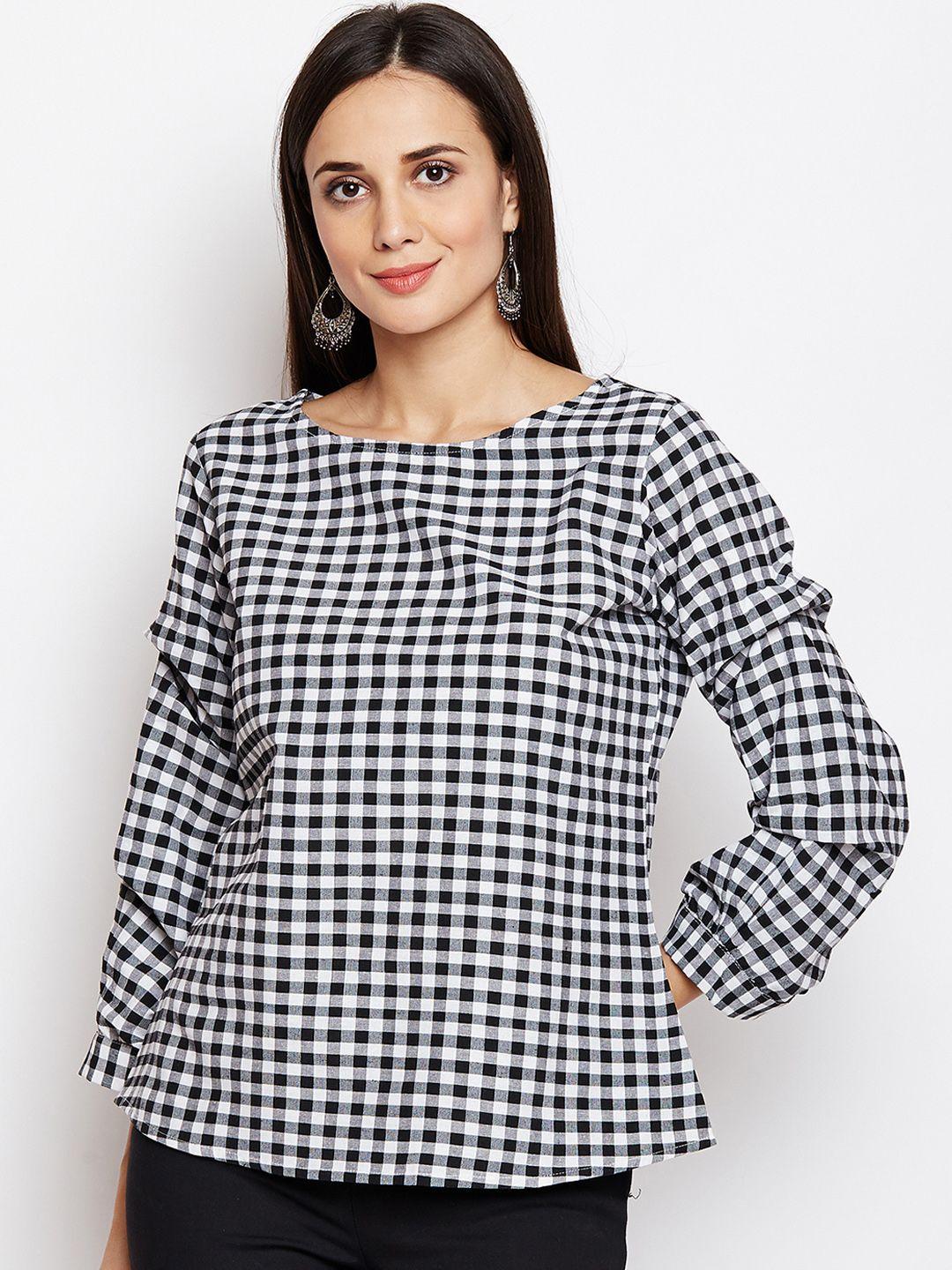 fabnest women black checked a-line top