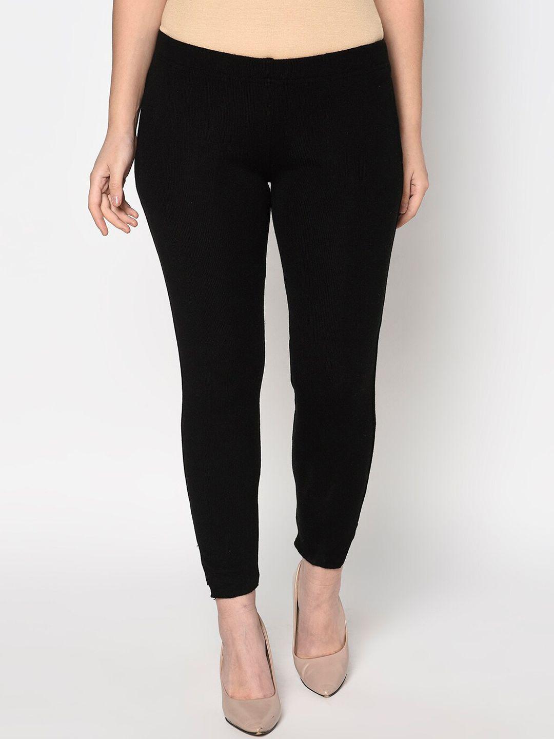 fabnest women black solid regular trousers