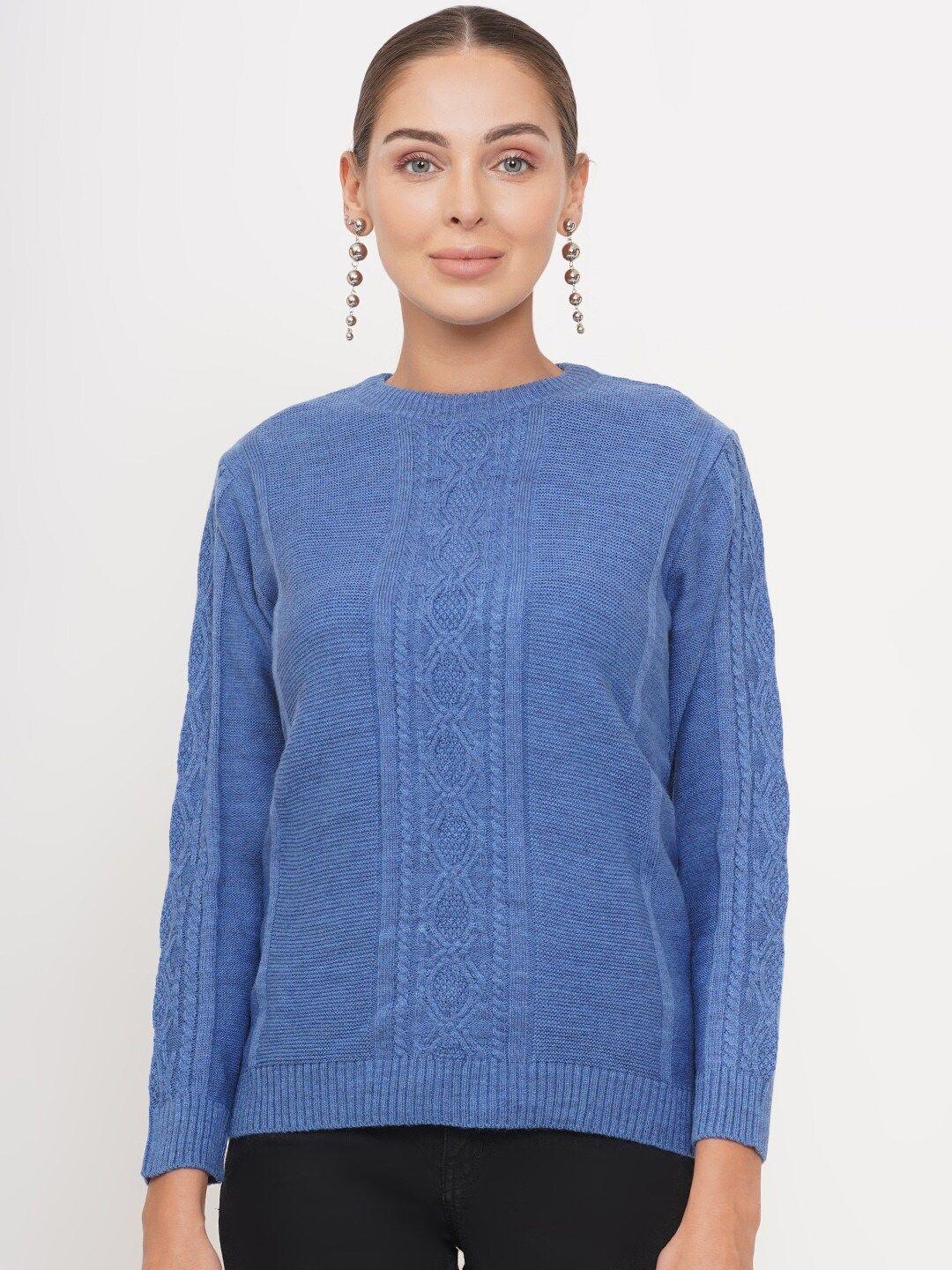 fabnest women blue cable knit pullover sweater