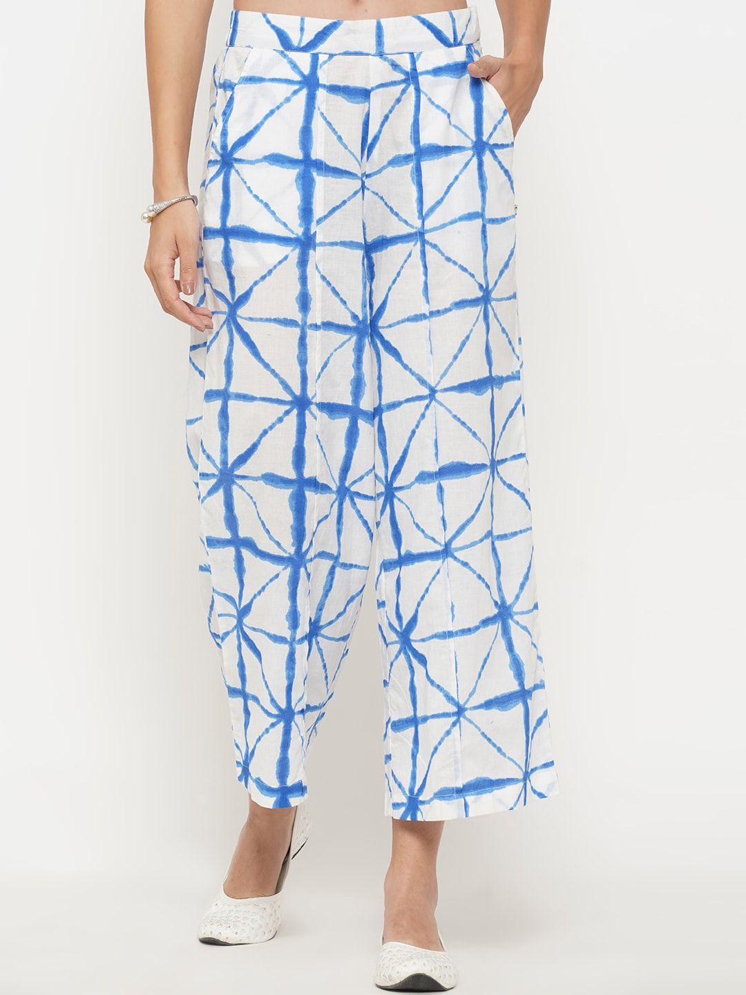 fabnest women blue printed relaxed trousers