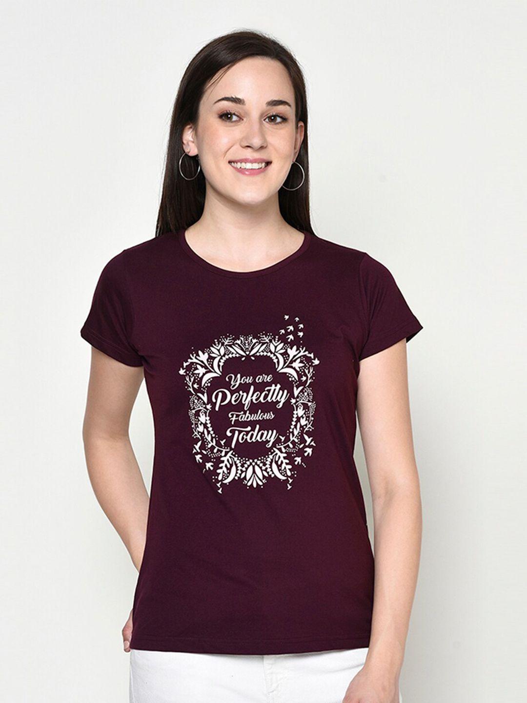 fabnest women burgundy printed pockets t-shirt