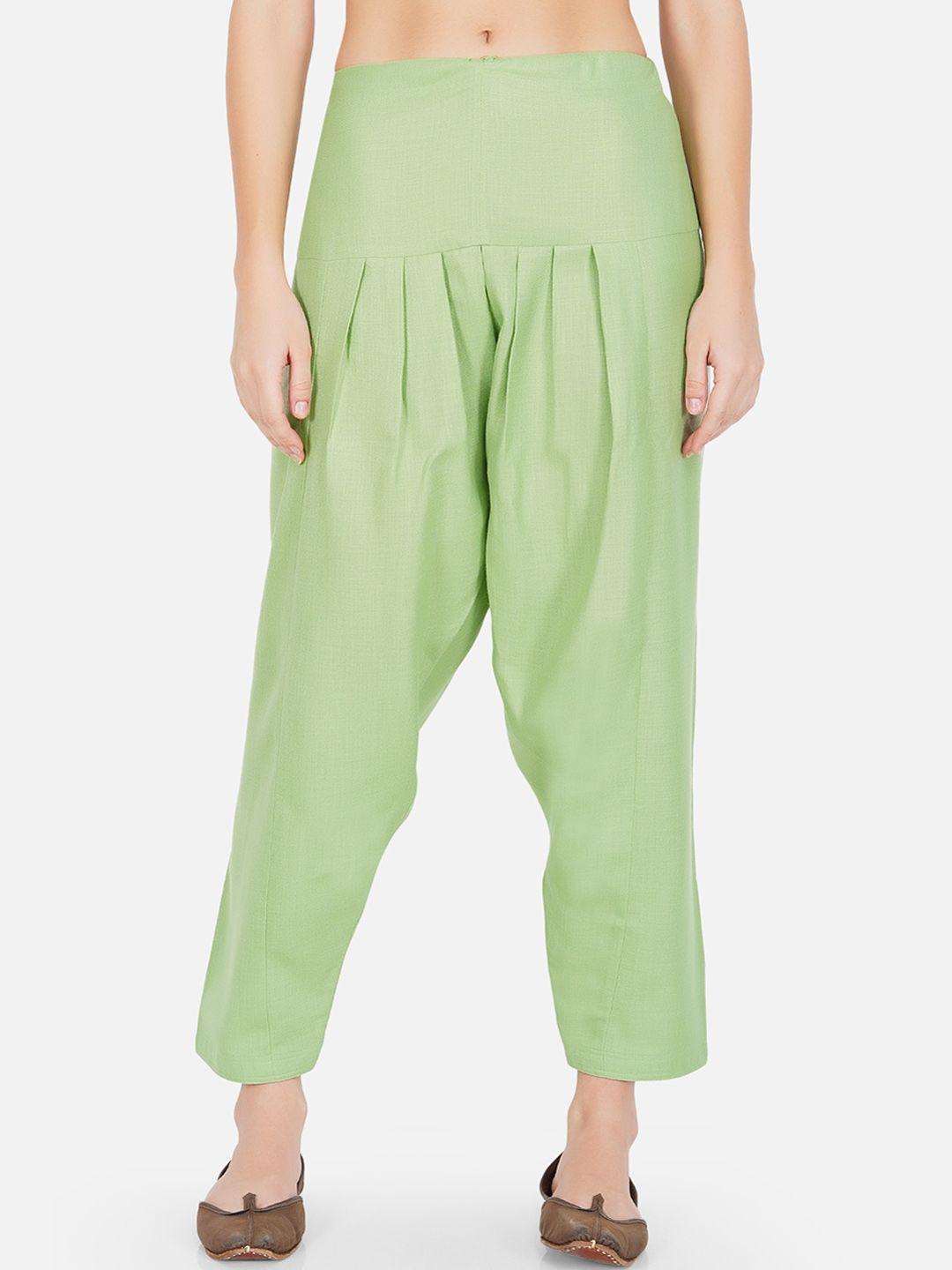 fabnest women green flared pleated trousers