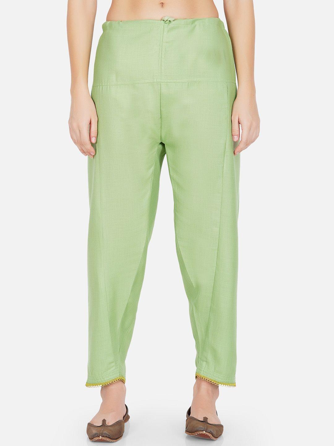 fabnest women green flared trousers